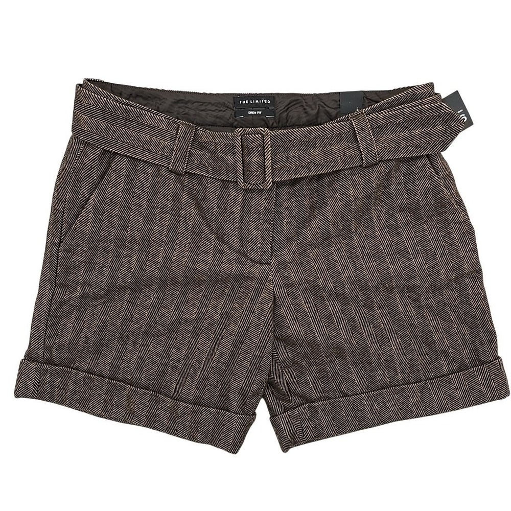 The Limited Drew Fit Wool Blend Herringbone Shorts‎ Size 6 Brown Belted